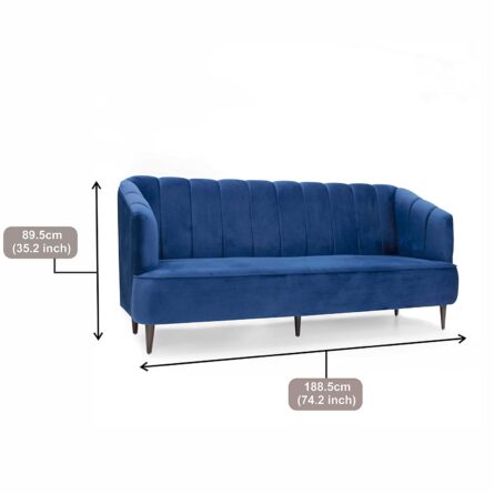 Ryan Gray Velvet Upholstered Sofa 3-Seater Sofa Solid Wood Frame - Image 5