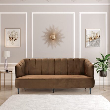 Ryan Gray Velvet Upholstered Sofa 3-Seater Sofa Solid Wood Frame - Image 7