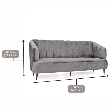 Ryan Gray Velvet Upholstered Sofa 3-Seater Sofa Solid Wood Frame - Image 2
