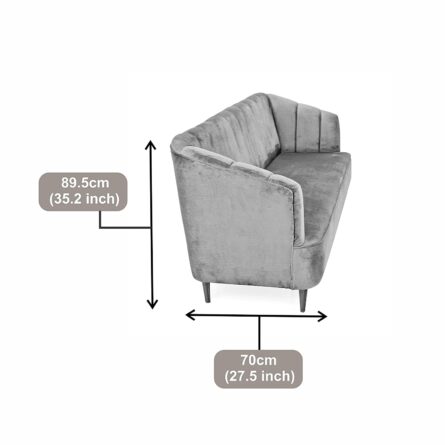 Ryan Gray Velvet Upholstered Sofa 3-Seater Sofa Solid Wood Frame - Image 3