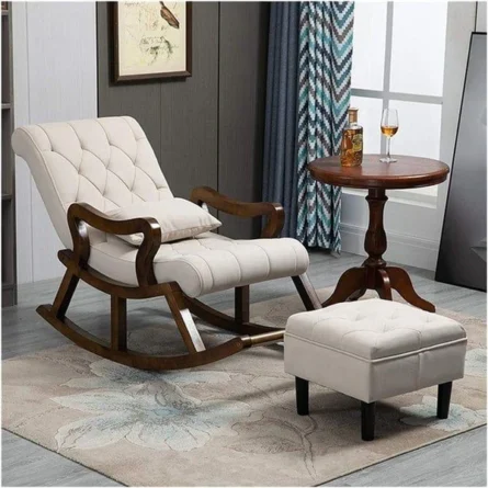 Wooden Rocking Chair with Footrest - Image 2