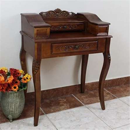 Furniture Piece Carved Wood Two Drawer Telephone Table - Image 6