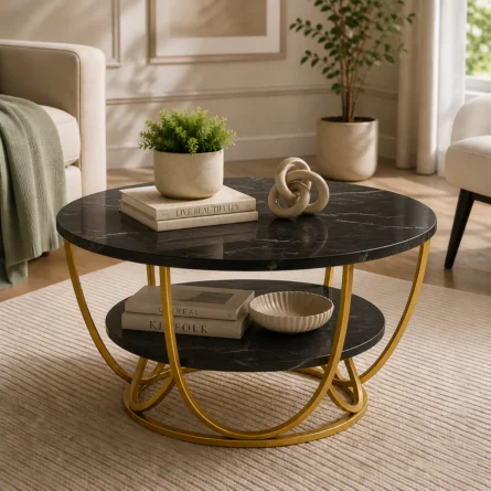Round Gold Coffee Table,2 Tier Coffee Tables for Living Room - Image 3