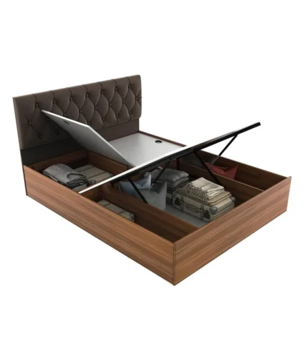 King Size Bed in Exotic Teak Finish with Hydraulic Storage - Image 3