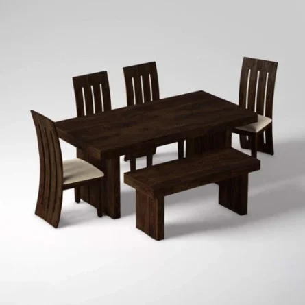 Sheesham Wood Dining Set Six Seater With Bench | Dining Room Furniture In Walnut Finish - Image 2