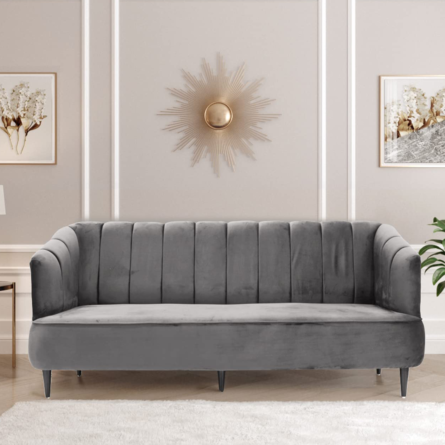 Ryan Gray Velvet Upholstered Sofa 3-Seater Sofa Solid Wood Frame