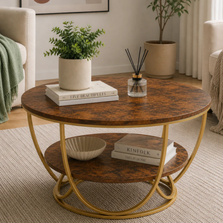 Round Gold Coffee Table,2 Tier Coffee Tables for Living Room