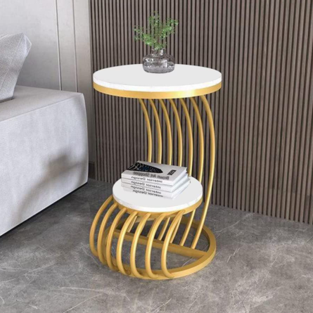 Accent Coffee Table Simple Modern Bedside Cabinet Small Round Table Faux Marble Top Metal Table Living Room Sofa