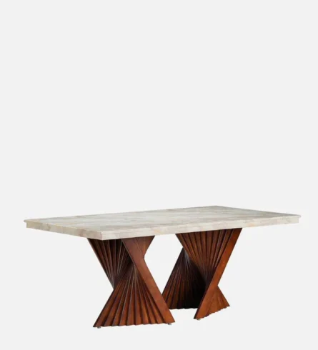 Marble Top 6 Seater Dining Sets In Beige & Brown Colour - Image 3