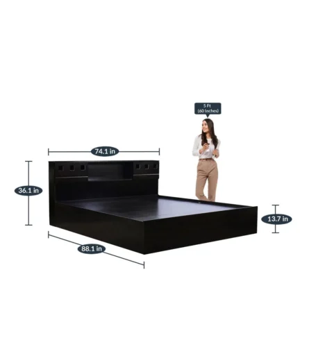 King Size Bed in Brown Finish with Box Storage (Copy) - Image 4